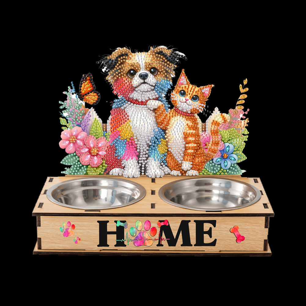 5D DIY Diamond Painting Water Feeder Diamond Art Dog Bowl for Small Medium Pets