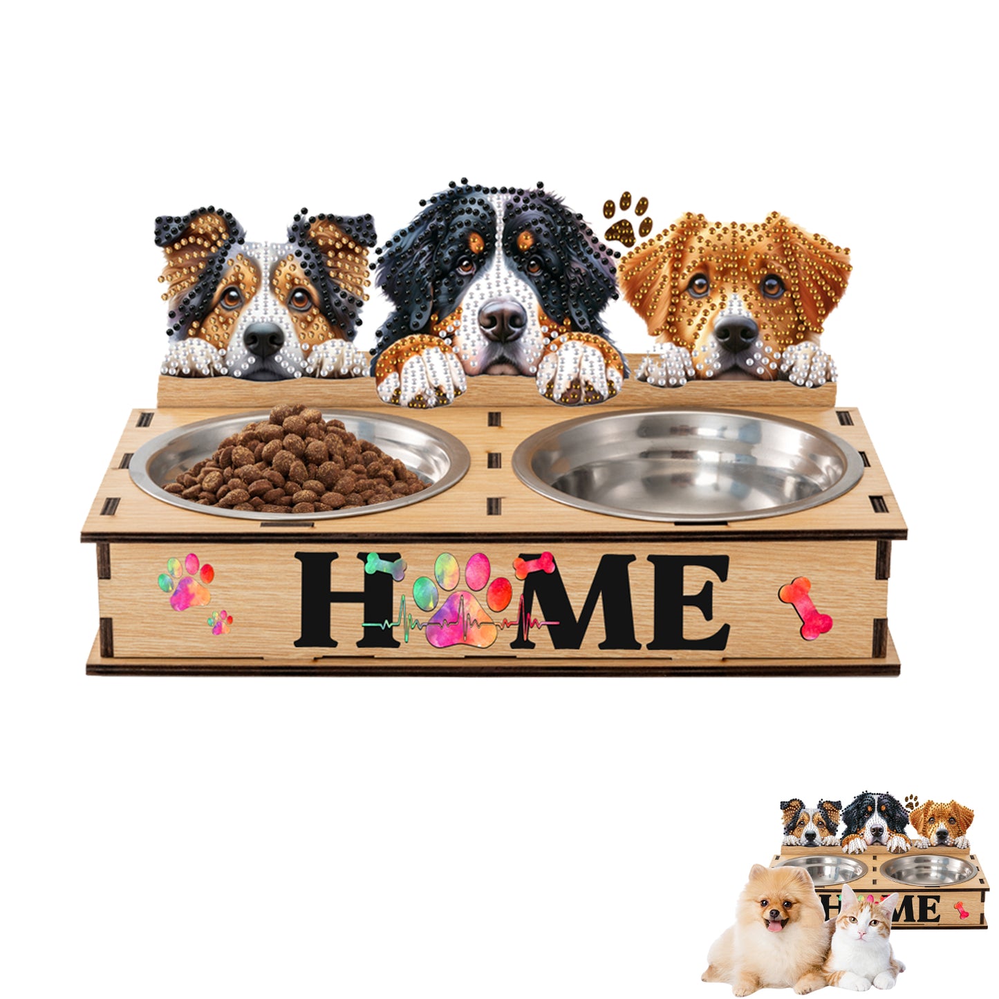 5D DIY Diamond Painting Water Feeder Diamond Art Dog Bowl for Small Medium Pets