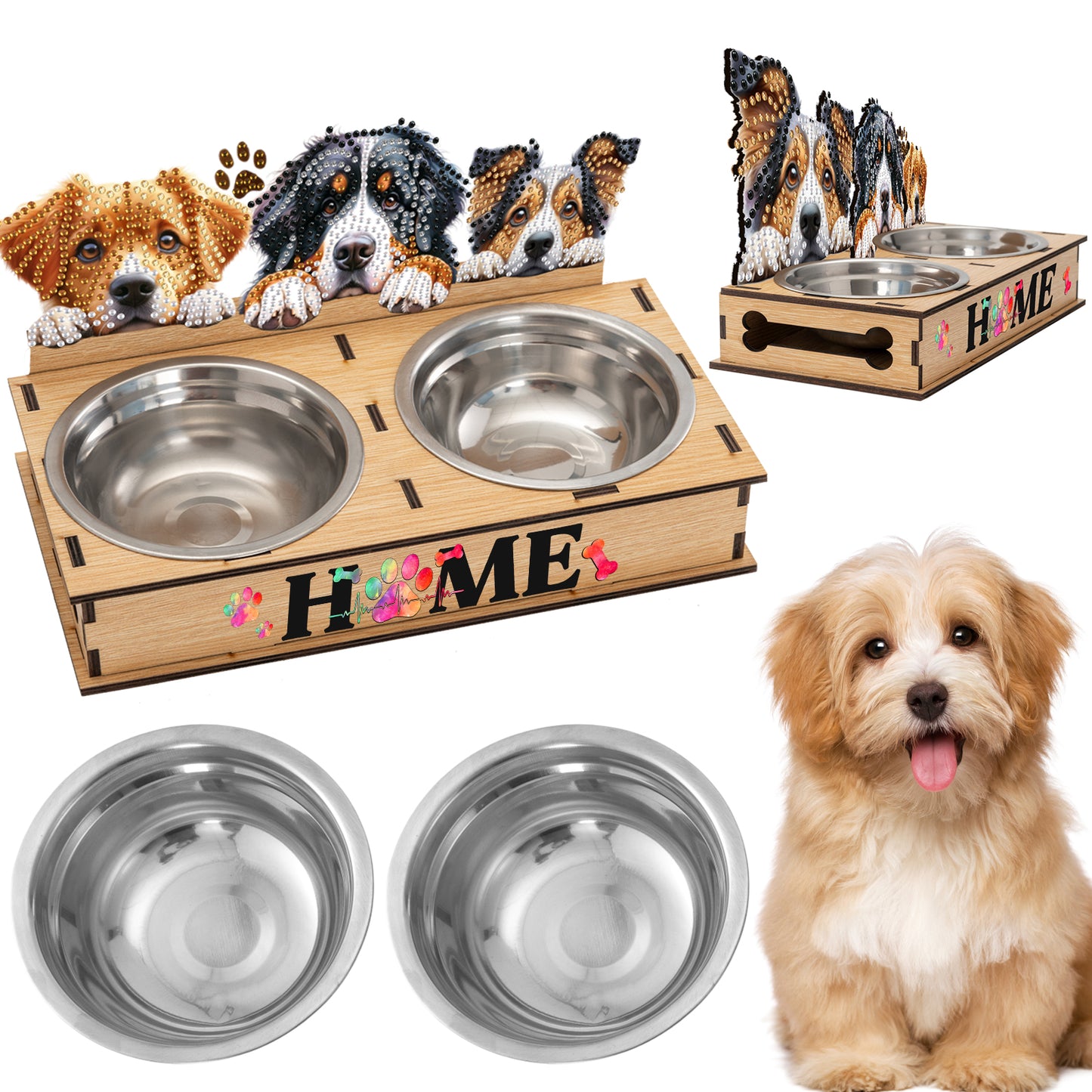 5D DIY Diamond Painting Water Feeder Diamond Art Dog Bowl for Small Medium Pets