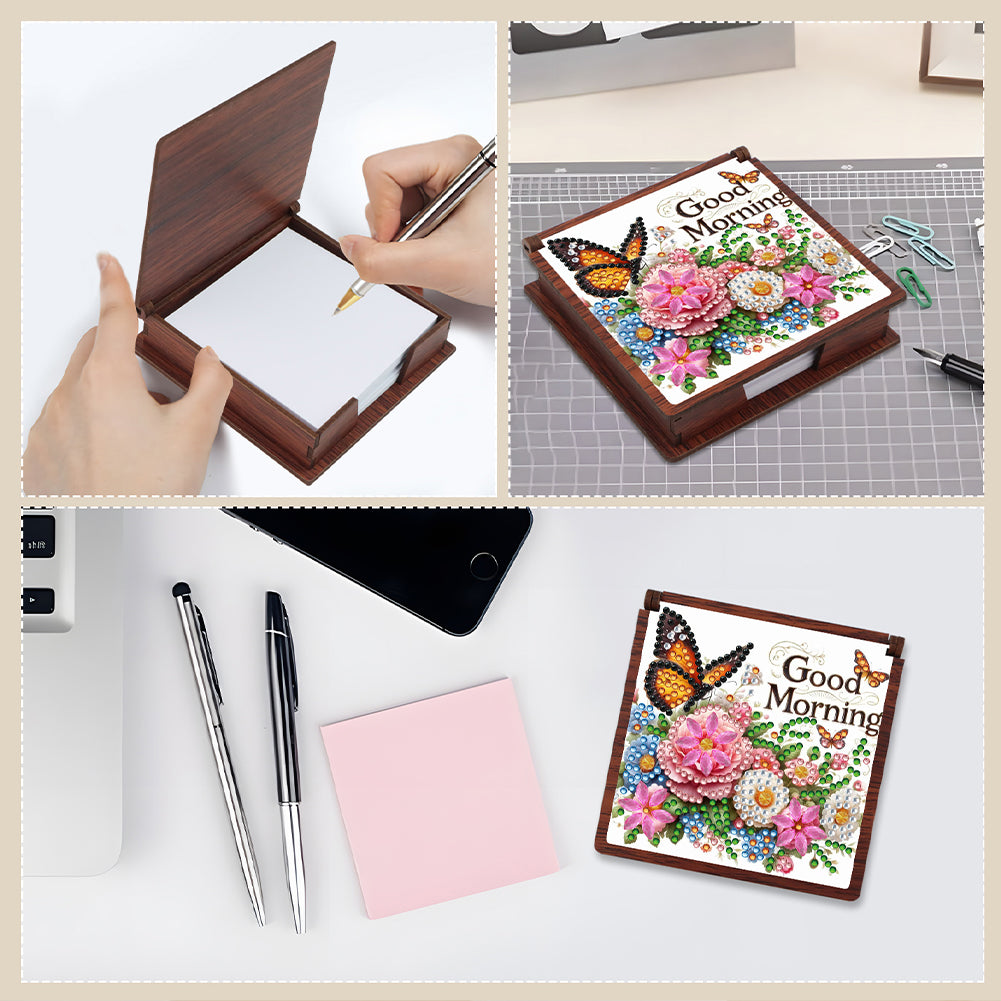 Wooden 5D Diamond Painting Kit Note Box with 160 Sheets Diamond Art Notepad Box