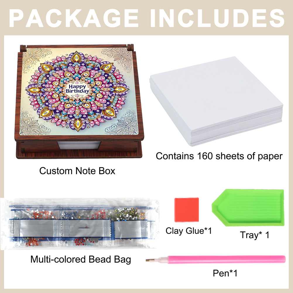 Wooden 5D Diamond Painting Kit Note Box with 160 Sheets Diamond Art Notepad Box
