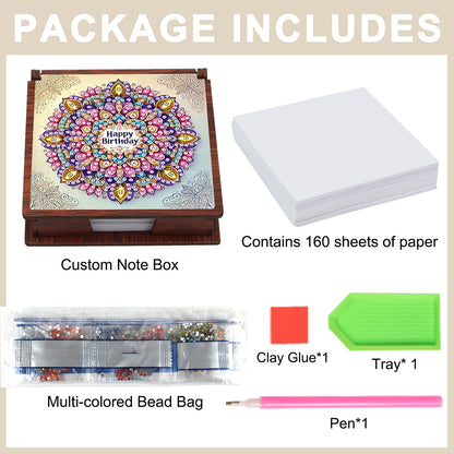 Wooden 5D Diamond Painting Kit Note Box with 160 Sheets Diamond Art Notepad Box