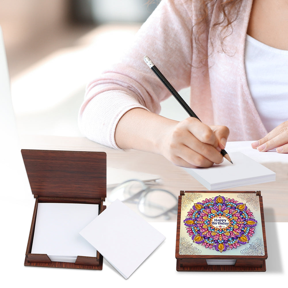 Wooden 5D Diamond Painting Kit Note Box with 160 Sheets Diamond Art Notepad Box