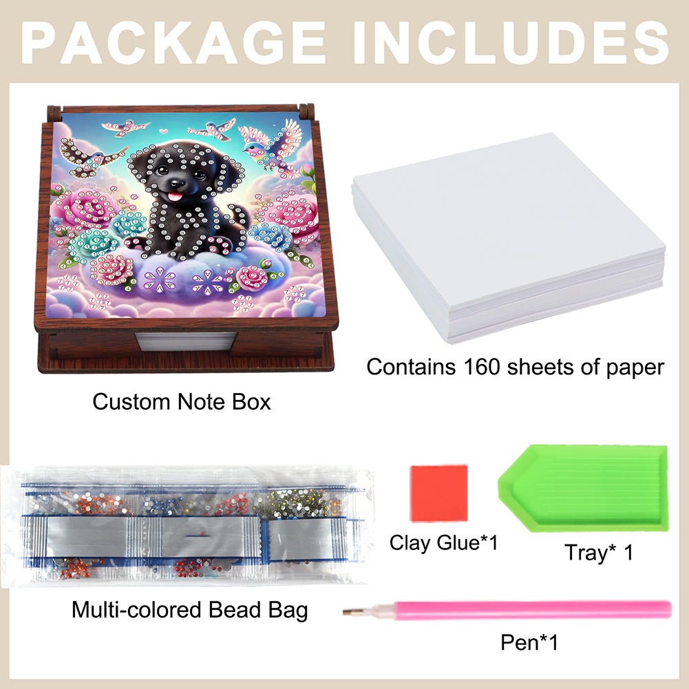 Wooden 5D Diamond Painting Kit Note Box with 160 Sheets Diamond Art Notepad Box