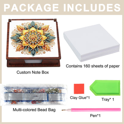 Wooden 5D Diamond Painting Kit Note Box with 160 Sheets Diamond Art Notepad Box