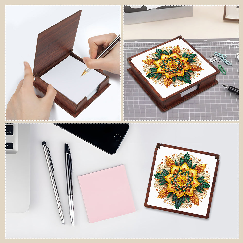 Wooden 5D Diamond Painting Kit Note Box with 160 Sheets Diamond Art Notepad Box