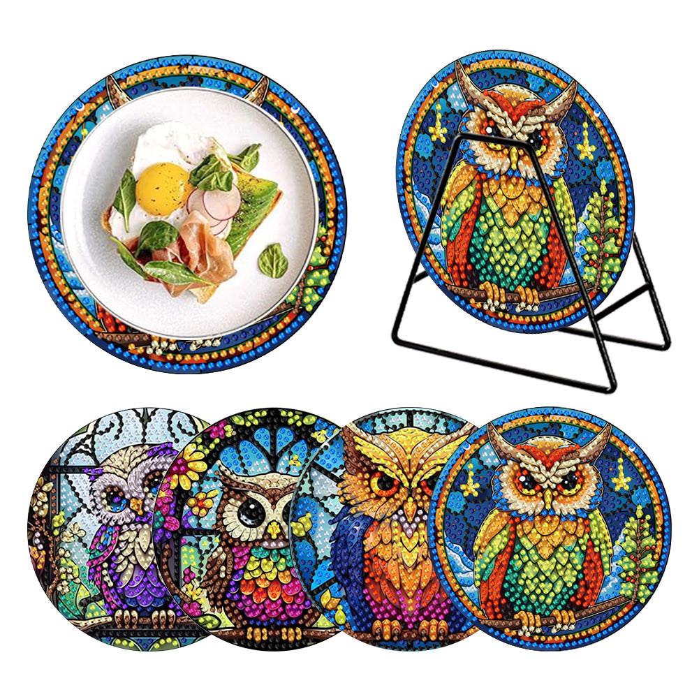 4 Pcs Wooden Diamond Painting Placemats with Holder Round Diamond Art Table Mats