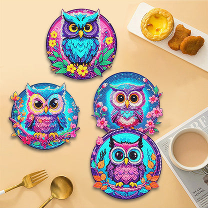 4 Pcs Wooden Diamond Painting Placemats with Holder Round Diamond Art Table Mats