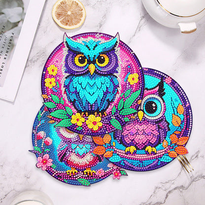 4 Pcs Wooden Diamond Painting Placemats with Holder Round Diamond Art Table Mats