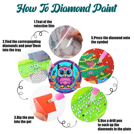 4 Pcs Wooden Diamond Painting Placemats with Holder Round Diamond Art Table Mats