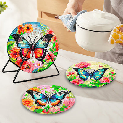 4 Pcs Wooden Diamond Painting Placemats with Holder Round Diamond Art Table Mats