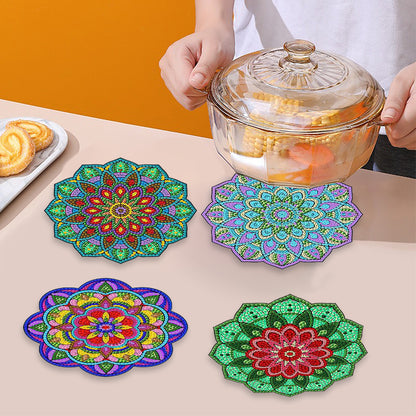 4 Pcs Wooden Diamond Painting Placemats with Holder Round Diamond Art Table Mats