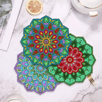 4 Pcs Wooden Diamond Painting Placemats with Holder Round Diamond Art Table Mats