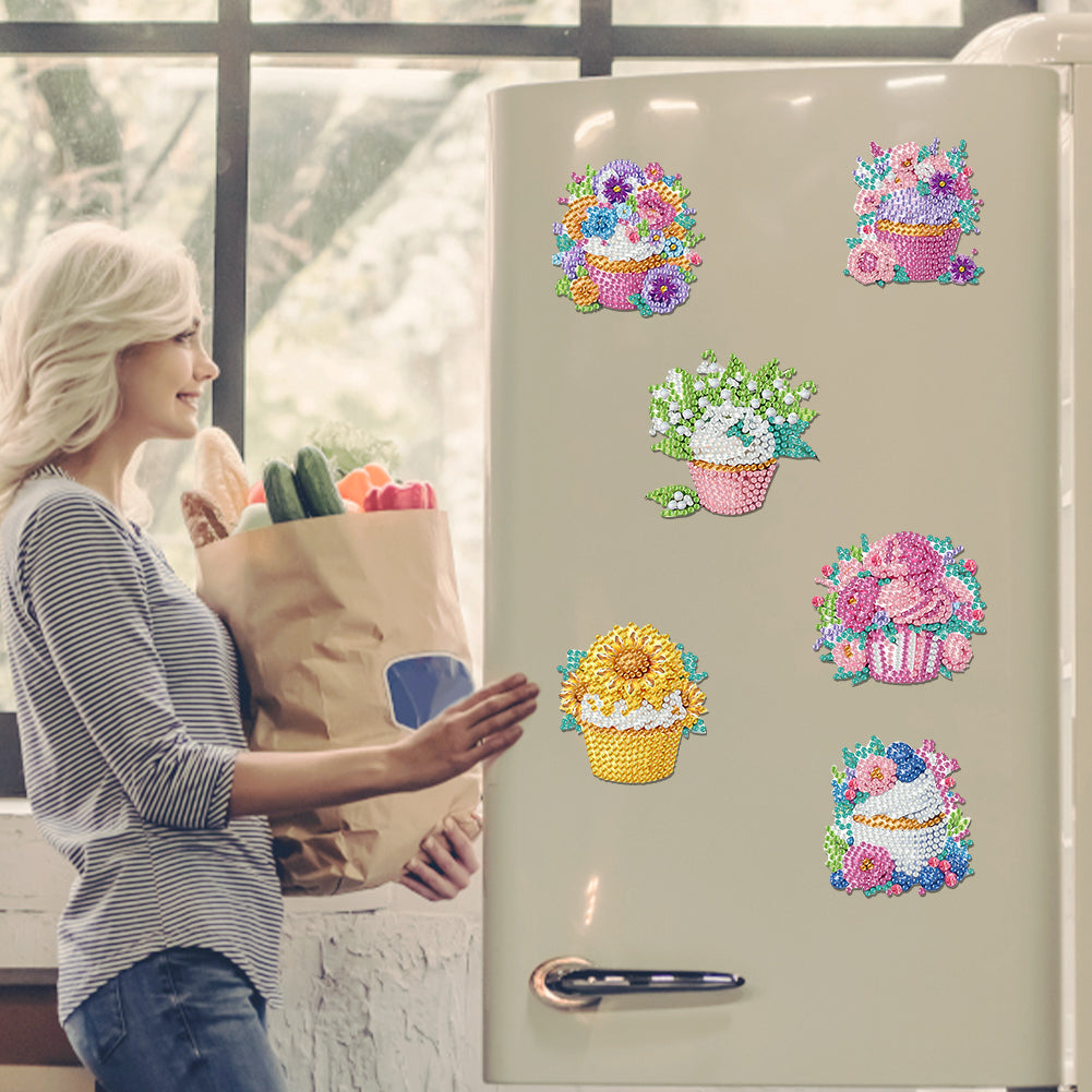 6 Pieces/set Animal Cake DIY Diamond Painting Magnets Refrigerator Fridge Magnet