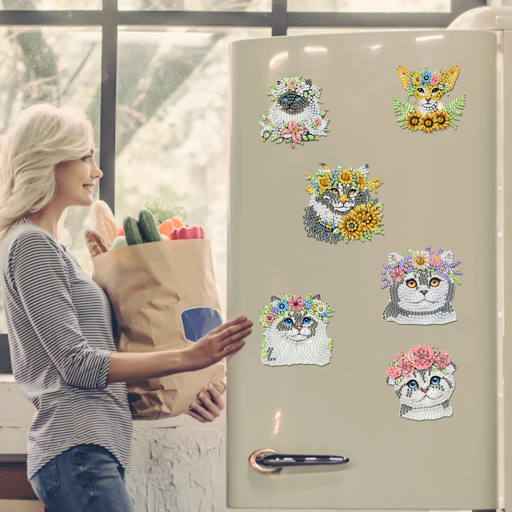 6 Pieces/set Animal Cake DIY Diamond Painting Magnets Refrigerator Fridge Magnet