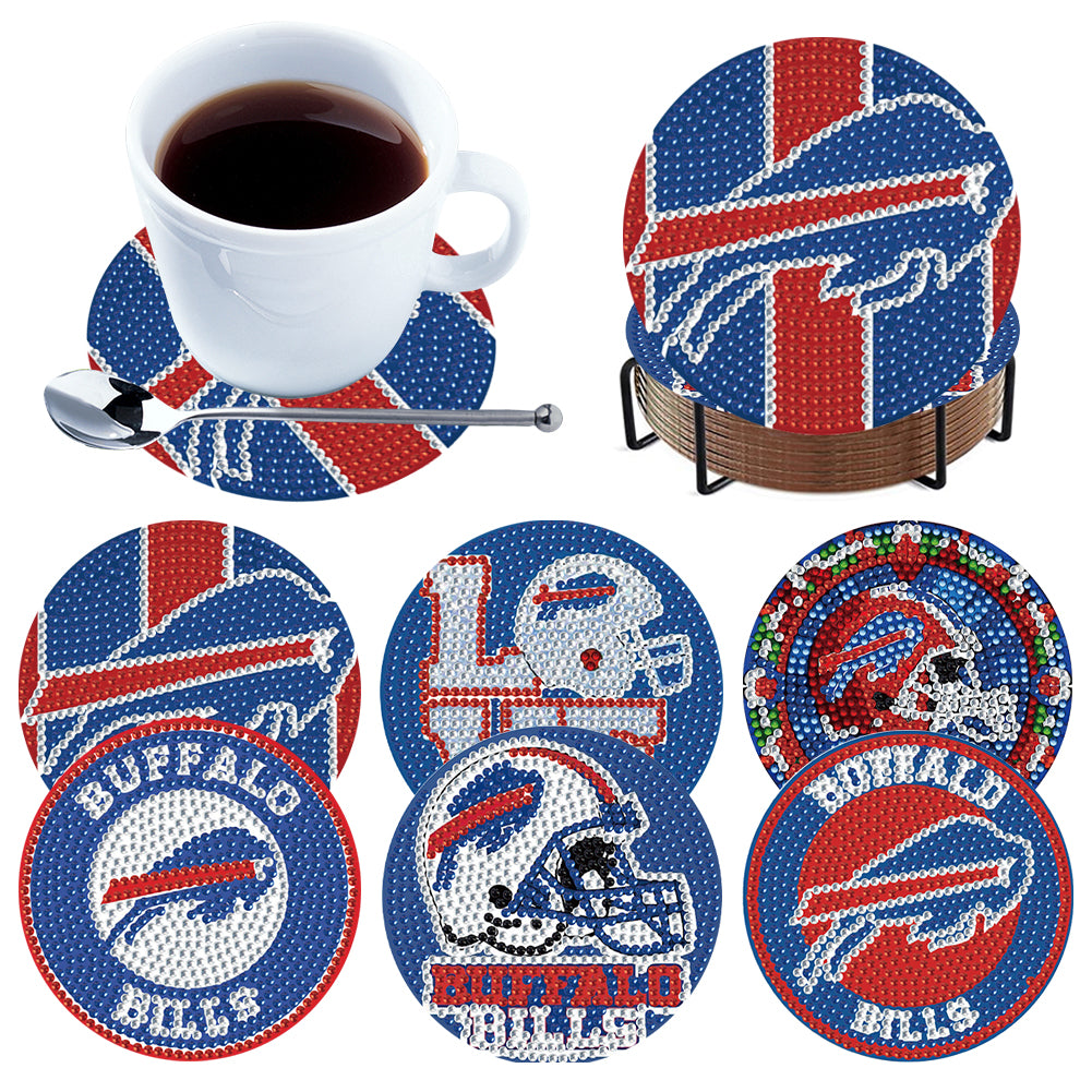 Rugby Team 6pcs DIY Diamond Painting Coasters W/ Holder for Beginner Adult Gift