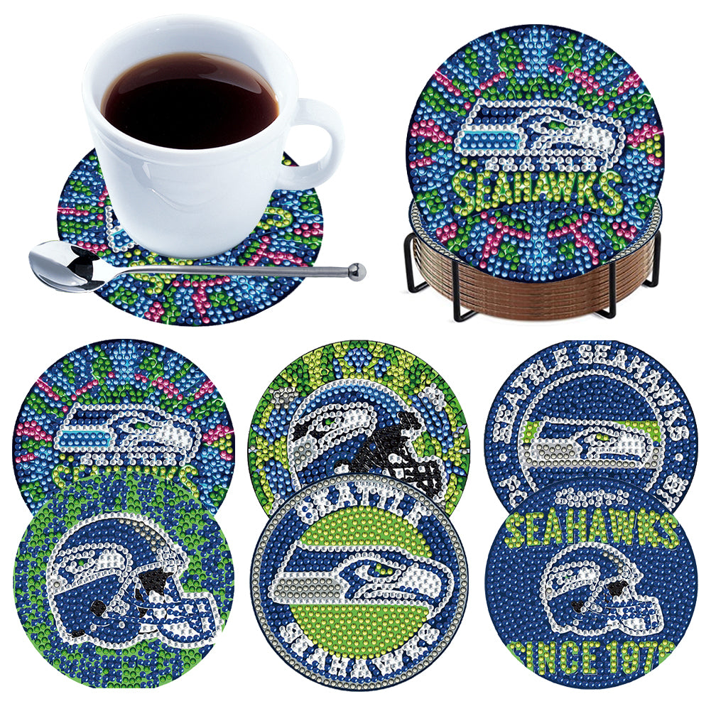 Rugby Team 6pcs DIY Diamond Painting Coasters W/ Holder for Beginner Adult Gift
