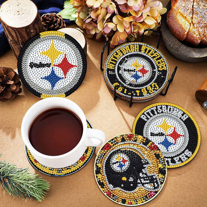 Rugby Team 6pcs DIY Diamond Painting Coasters W/ Holder for Beginner Adult Gift