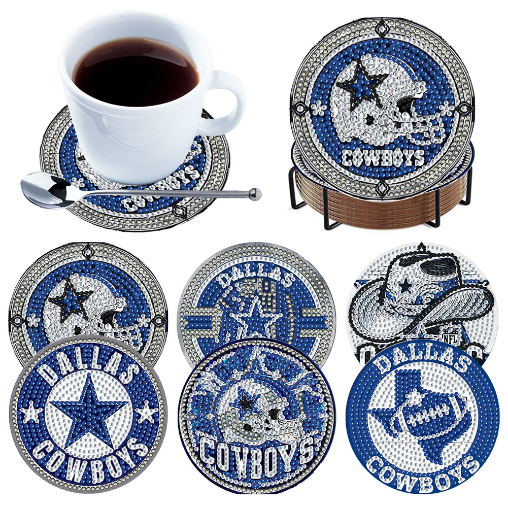 Rugby Team 6pcs DIY Diamond Painting Coasters W/ Holder for Beginner Adult Gift