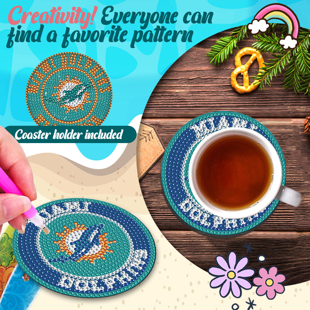 Rugby Team 6pcs DIY Diamond Painting Coasters W/ Holder for Beginner Adult Gift
