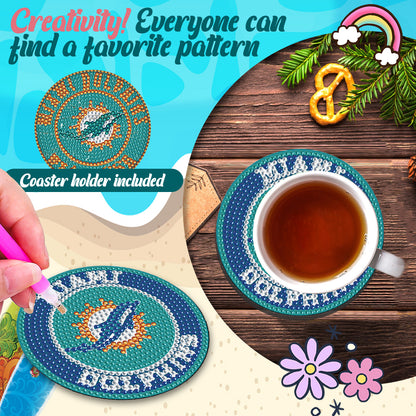 Rugby Team 6pcs DIY Diamond Painting Coasters W/ Holder for Beginner Adult Gift