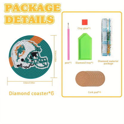 Rugby Team 6pcs DIY Diamond Painting Coasters W/ Holder for Beginner Adult Gift