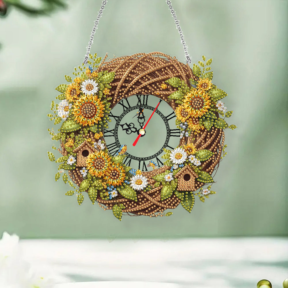 Acrylic Special Shape Daisy 5D Diamond Painting Clock Art Craft for Desktop Wall