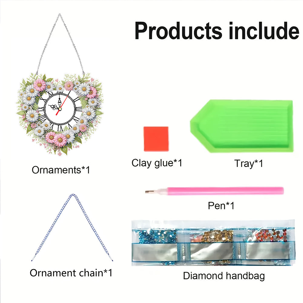 Acrylic Special Shape Daisy 5D Diamond Painting Clock Art Craft for Desktop Wall