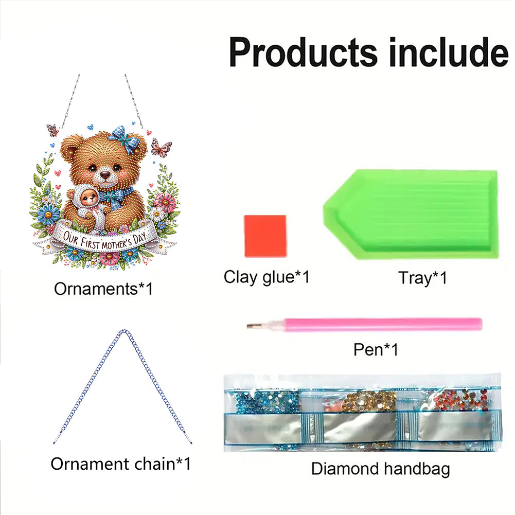Bear DIY Diamond Art Pendant Kit Diamond Painting Hanging Pendant for Art Crafts