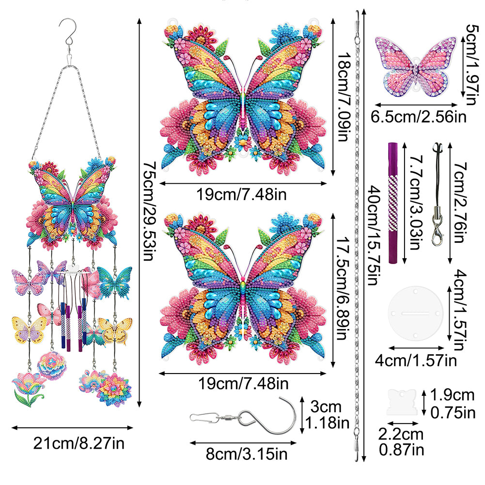 Butterfly Wind Chime Double Sided Diamond Painting Hanging Pendant Home Decor