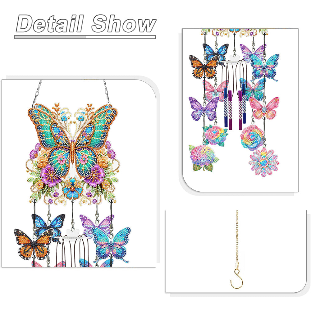 Butterfly Wind Chime Double Sided Diamond Painting Hanging Pendant Home Decor