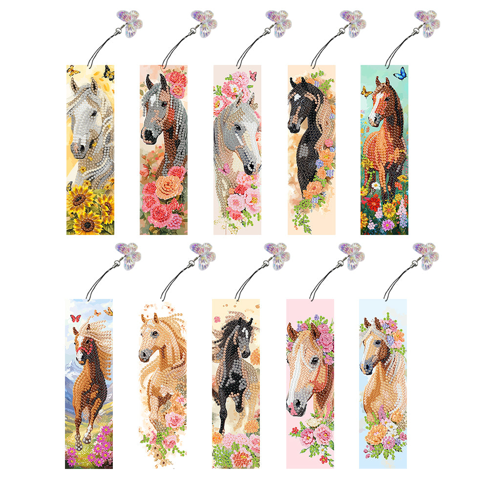 10 Pcs Special Shape Horse Diamond Painting Bookmarks for Adults DIY Art Craft