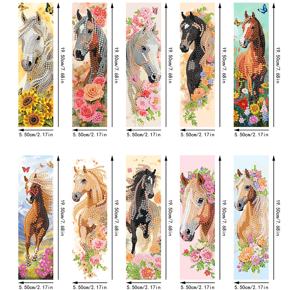 10 Pcs Special Shape Horse Diamond Painting Bookmarks for Adults DIY Art Craft