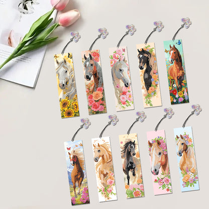10 Pcs Special Shape Horse Diamond Painting Bookmarks for Adults DIY Art Craft