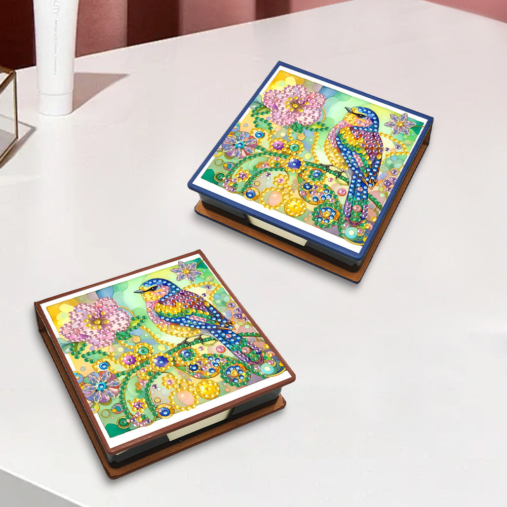 Birds Leather Diamond Art Note Box with 150 Sheets of Paper for Adults Beginners