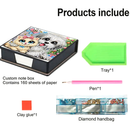 Leather Animals Diamond Art Note Box with 160 Sheets of Paper for DIY Art Craft