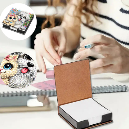 Leather Animals Diamond Art Note Box with 160 Sheets of Paper for DIY Art Craft