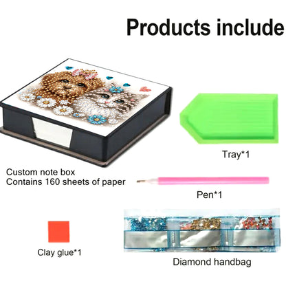 Leather Animals Diamond Art Note Box with 160 Sheets of Paper for DIY Art Craft