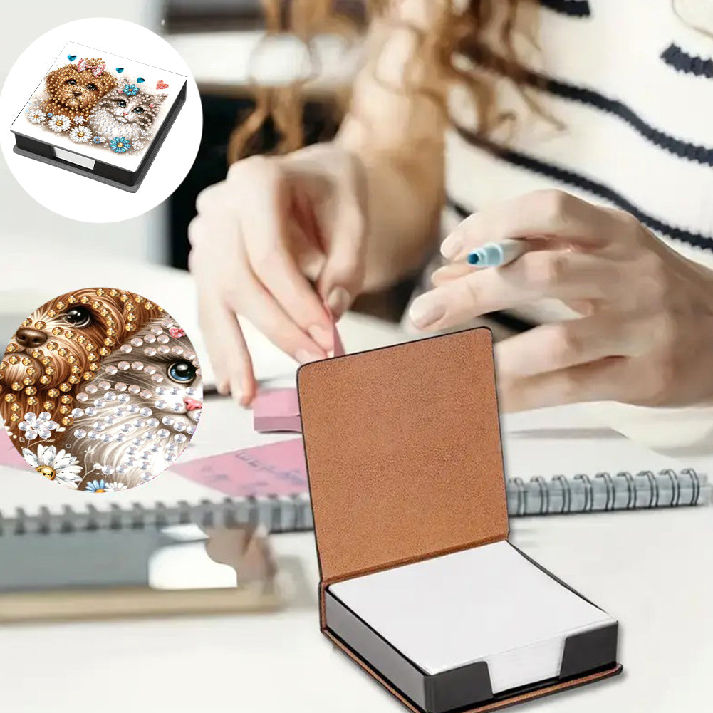 Leather Animals Diamond Art Note Box with 160 Sheets of Paper for DIY Art Craft