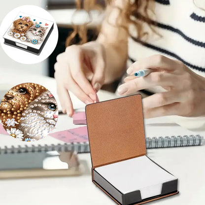 Leather Animals Diamond Art Note Box with 160 Sheets of Paper for DIY Art Craft