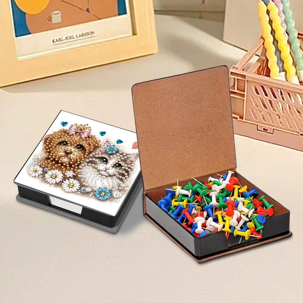 Leather Animals Diamond Art Note Box with 160 Sheets of Paper for DIY Art Craft