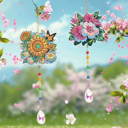 2Pcs 5D DIY Diamond Painting Sun Catcher Crystal Painting Ornaments for Adults