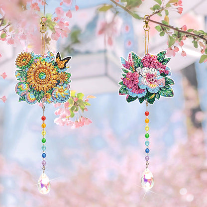 2Pcs 5D DIY Diamond Painting Sun Catcher Crystal Painting Ornaments for Adults