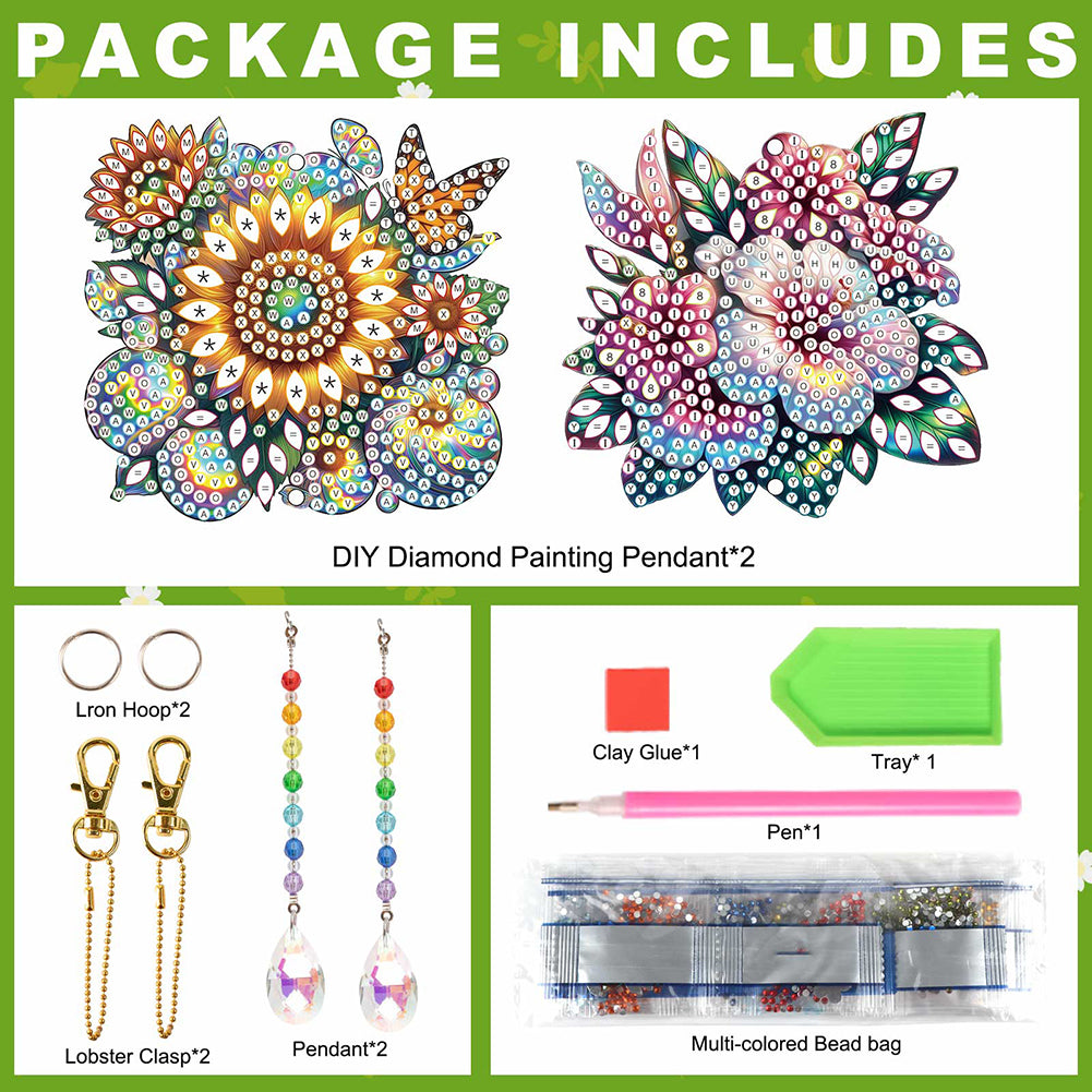 2Pcs 5D DIY Diamond Painting Sun Catcher Crystal Painting Ornaments for Adults