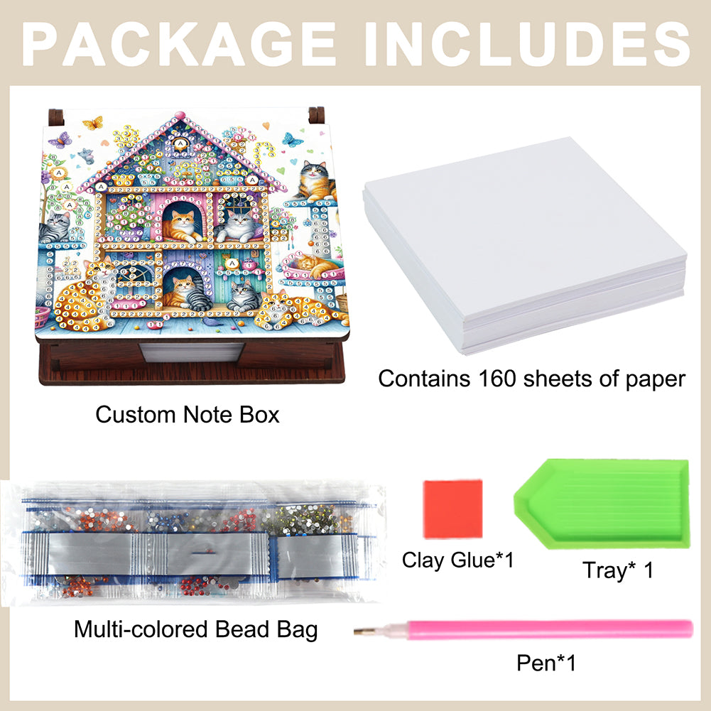 Animals Diamond Painting Notecard Box Gem Art Sticky Note Holder for Home Office