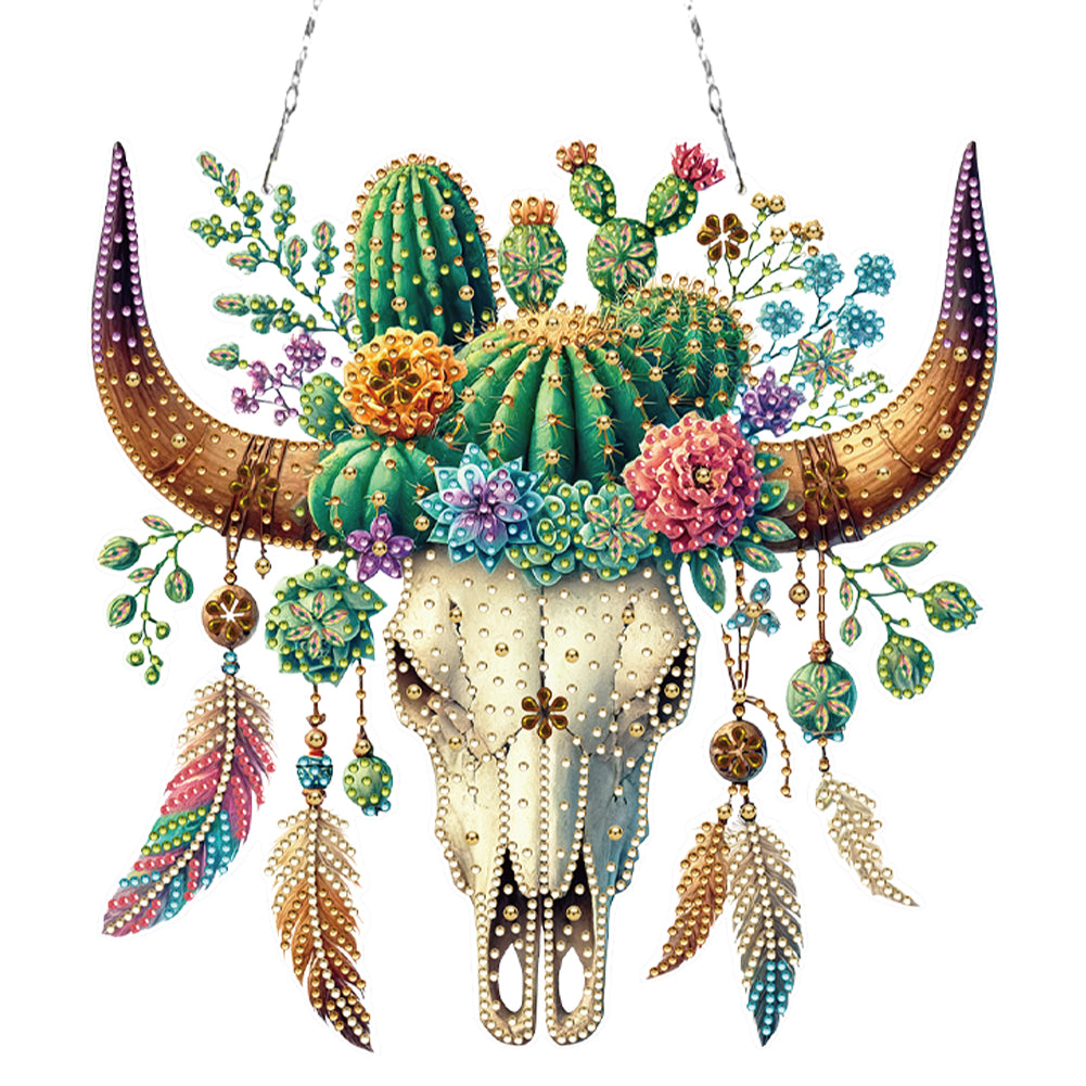 Acrylic Special Shape Horn Cactus Rhinestone Diamond Art Pendants for Art Crafts