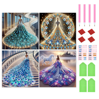 4 Pcs Dress Skirt Girl - Special Shaped Drill Diamond Painting 30*30CM