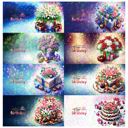 8Pcs Flower Envelope Rhinestone Painting Card Kit Diamond Painting Greeting Card