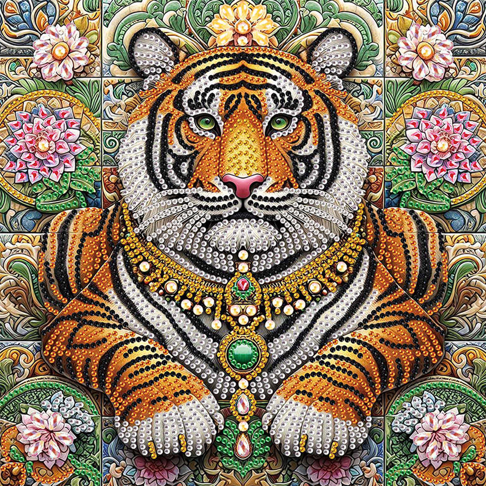 Lion In The Flower Bush - Special Shaped Drill Diamond Painting 30*30CM