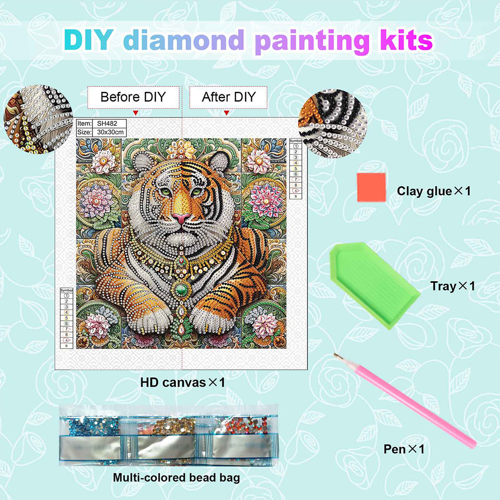 Lion In The Flower Bush - Special Shaped Drill Diamond Painting 30*30CM